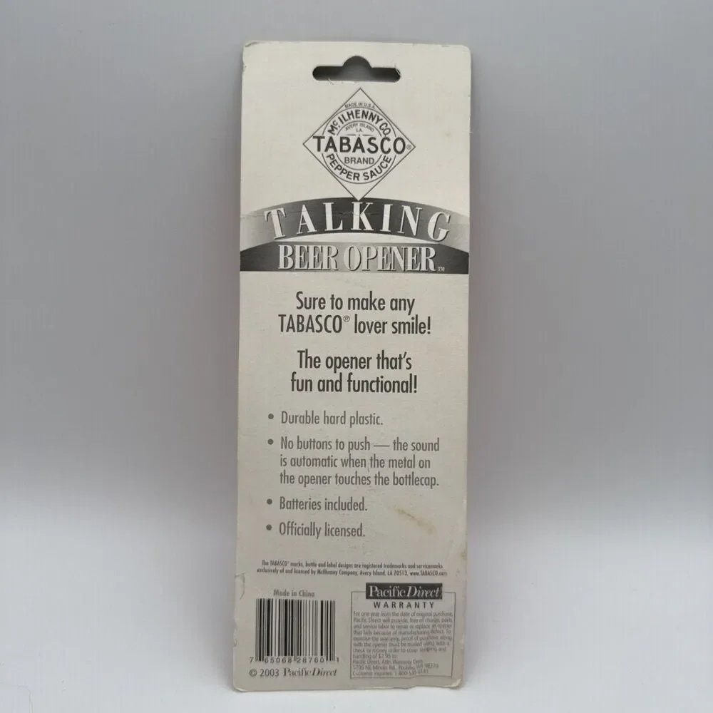 Tabasco Talking Bottle Opener New Unopened Sealed 2003 Will Need New Battery